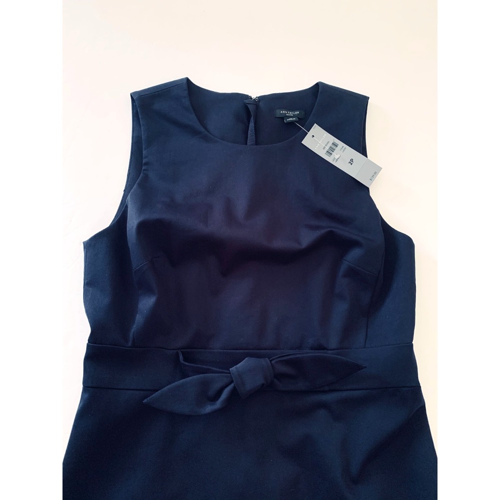NWT Ann Taylor Stretch Polished Cotton Blend Tie Waist Dress 2P 0 2 Career